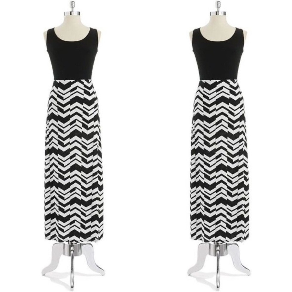 Black and White Chevron Maxi Dress with Criss-Cross Back